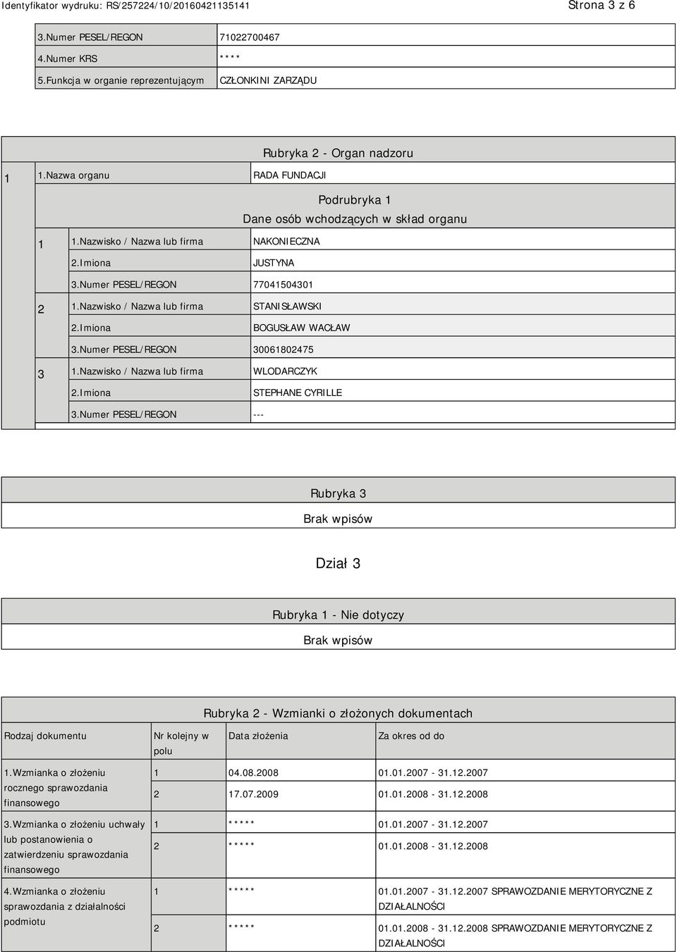 Nazwisko / Nazwa lub firma STANISŁAWSKI BOGUSŁAW WACŁAW 3.Numer PESEL/REGON 30061802475 3 1.Nazwisko / Nazwa lub firma WLODARCZYK STEPHANE CYRILLE 3.