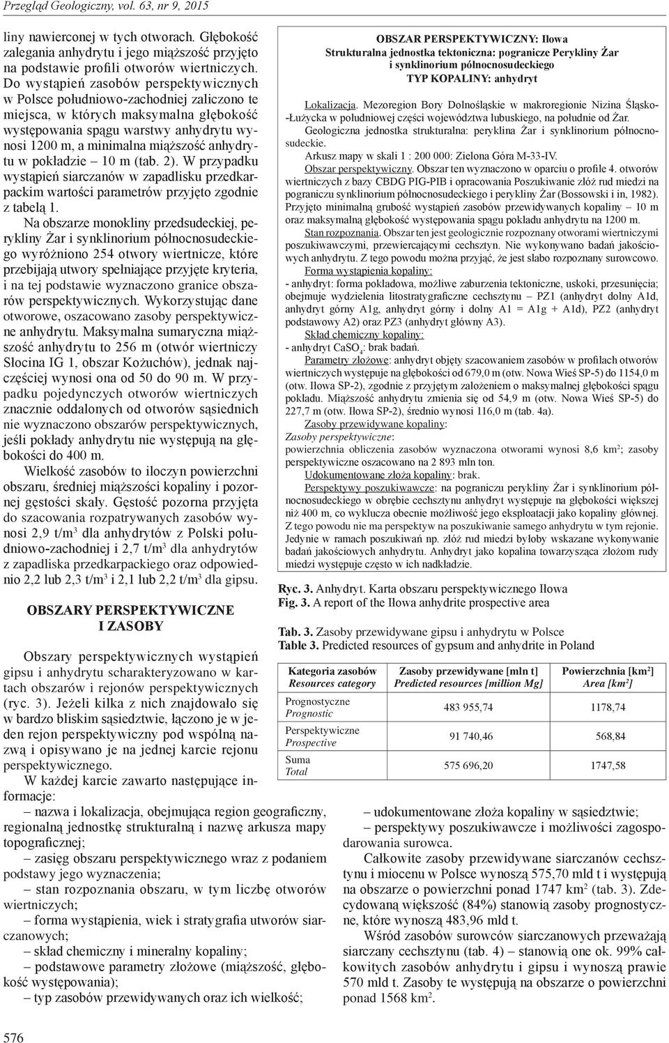 anhydrytu w pokładzie 10 m (tab. 2). W przypadku wystąpień siarczanów w zapadlisku przedkarpackim wartości parametrów przyjęto zgodnie z tabelą 1.