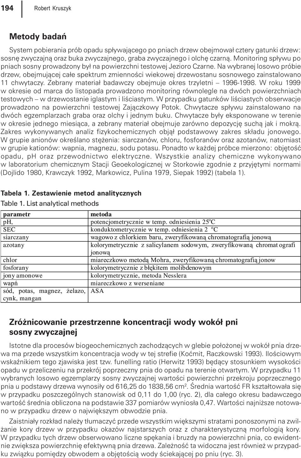 Na wybranej losowo próbie drzew, obejmuj¹cej ca³e spektrum zmiennoœci wiekowej drzewostanu sosnowego zainstalowano 11 chwytaczy. Zebrany materia³ badawczy obejmuje okres trzyletni 1996-1998.