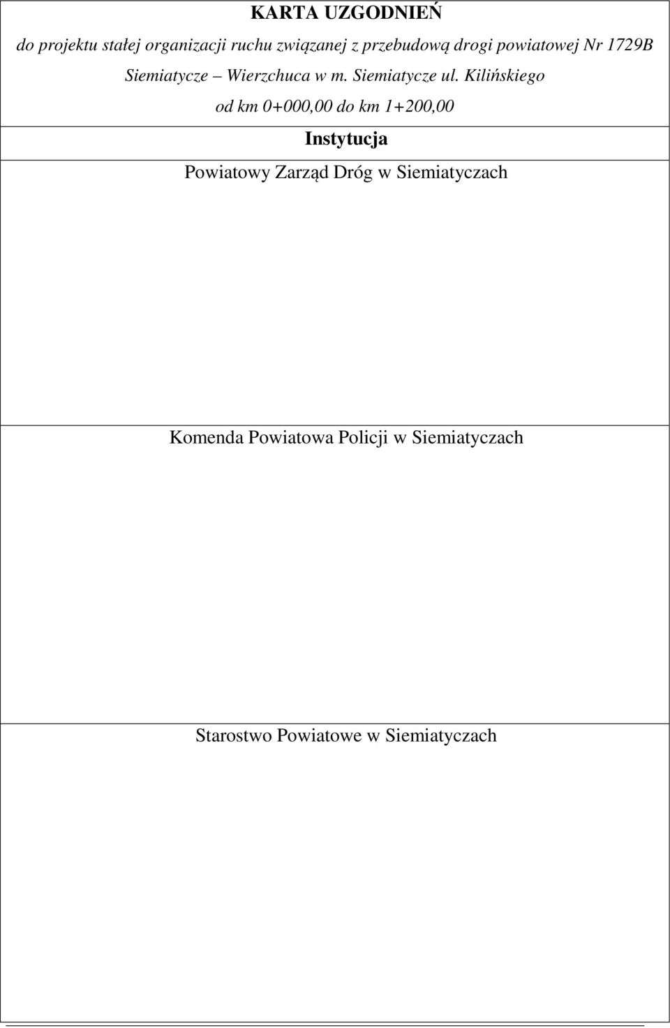 Kilińskiego od km 0+000,00 do km 1+200,00 Instytucja Powiatowy Zarząd Dróg w