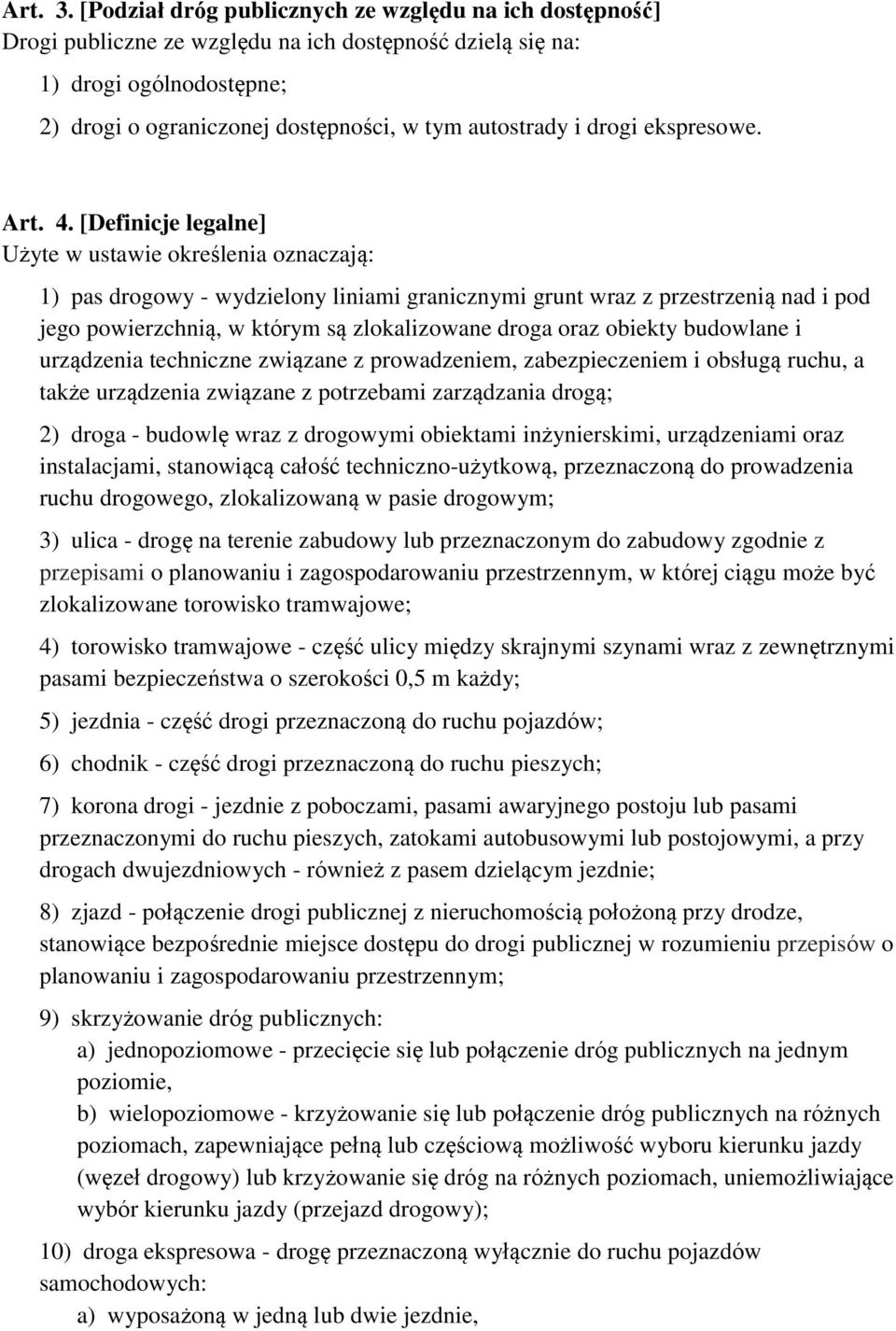 drogi ekspresowe. Art. 4.