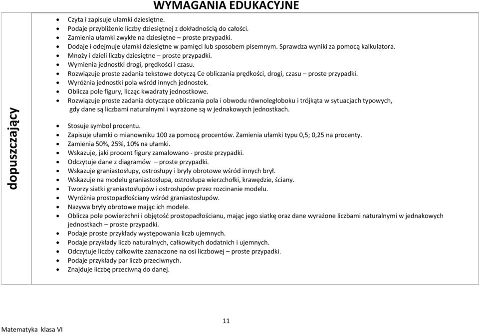 Wymienia jednostki drogi, prędkości i czasu. Rozwiązuje proste zadania tekstowe dotyczą Ce obliczania prędkości, drogi, czasu proste przypadki. Wyróżnia jednostki pola wśród innych jednostek.