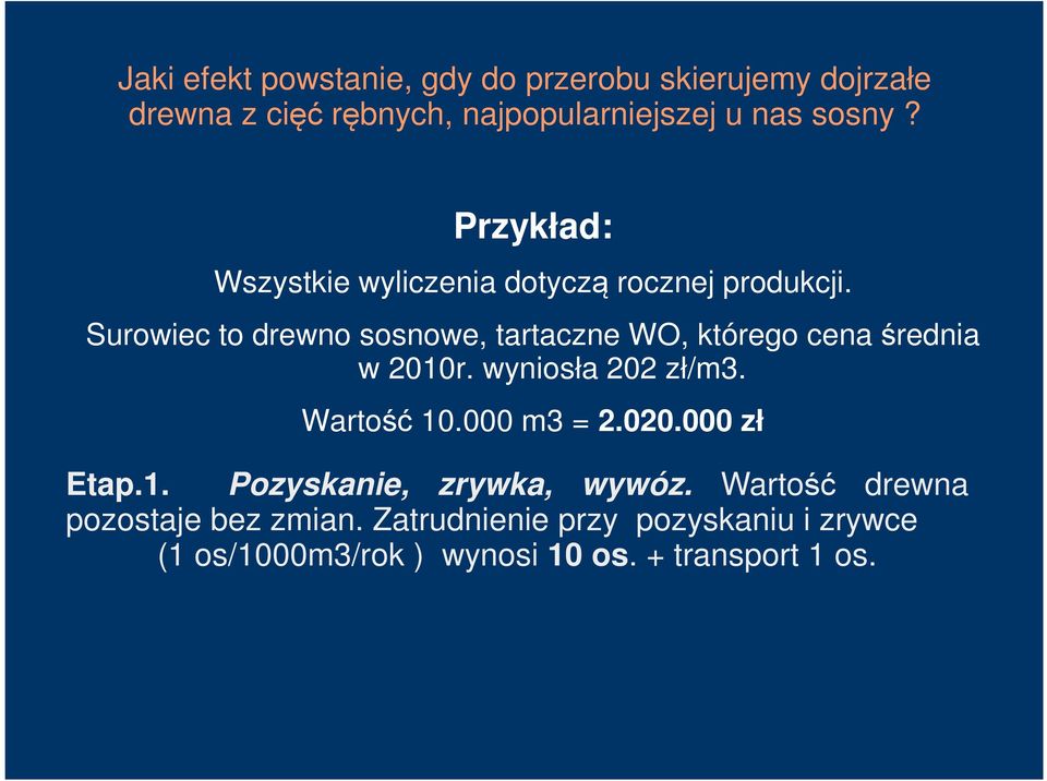 Surowiec to drewno sosnowe, tartaczne WO, którego cena średnia w 2010r. wyniosła 202 zł/m3. Wartość 10.000 m3 = 2.