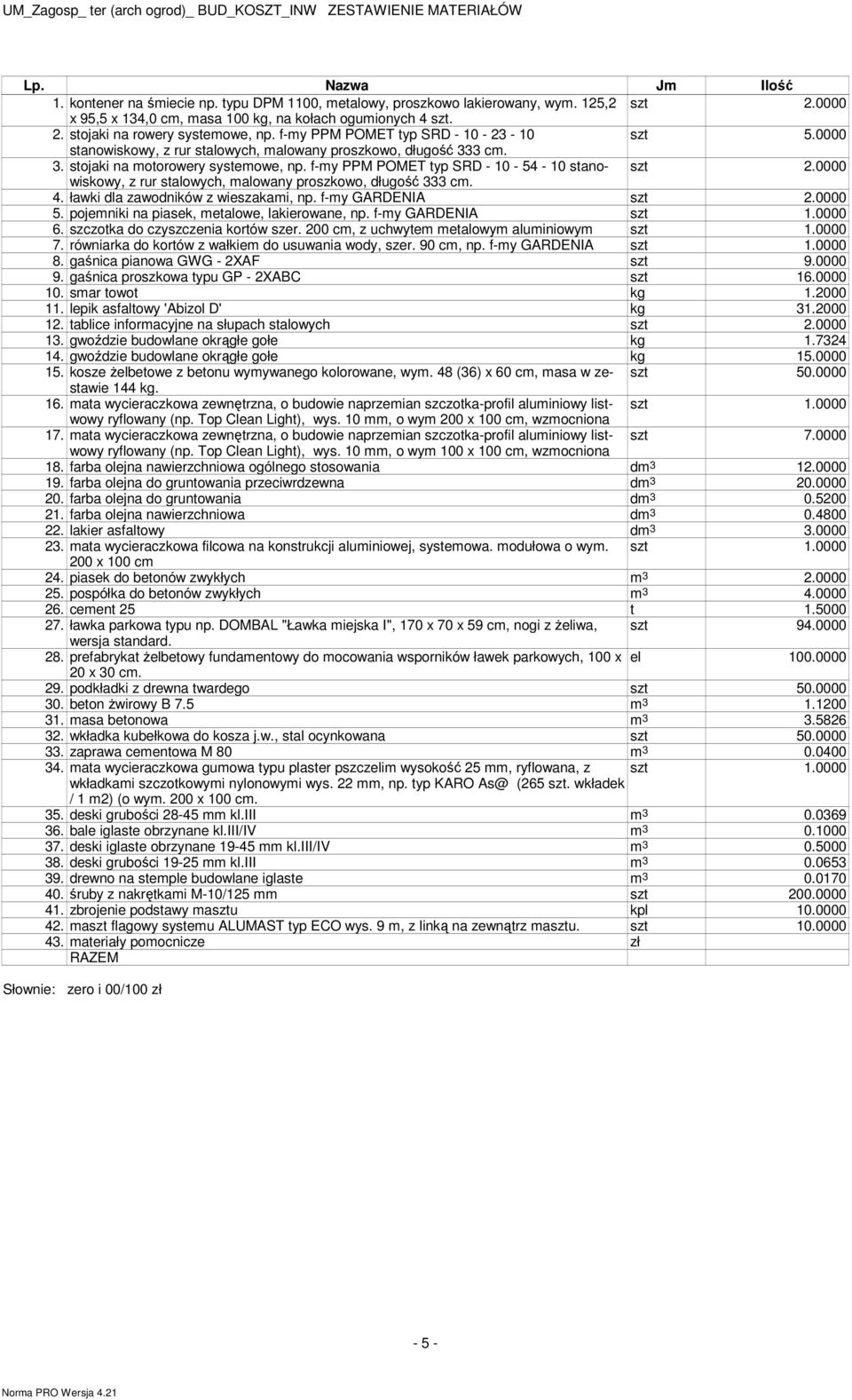 f-my PPM POMET typ SRD - 10-54 - 10 stanowiskowy, 2.0000 z rur stalowych, malowany proszkowo, długość 333 cm. 4. ławki dla zawodników z wieszakami, np. f-my GARDENIA 2.0000 5.