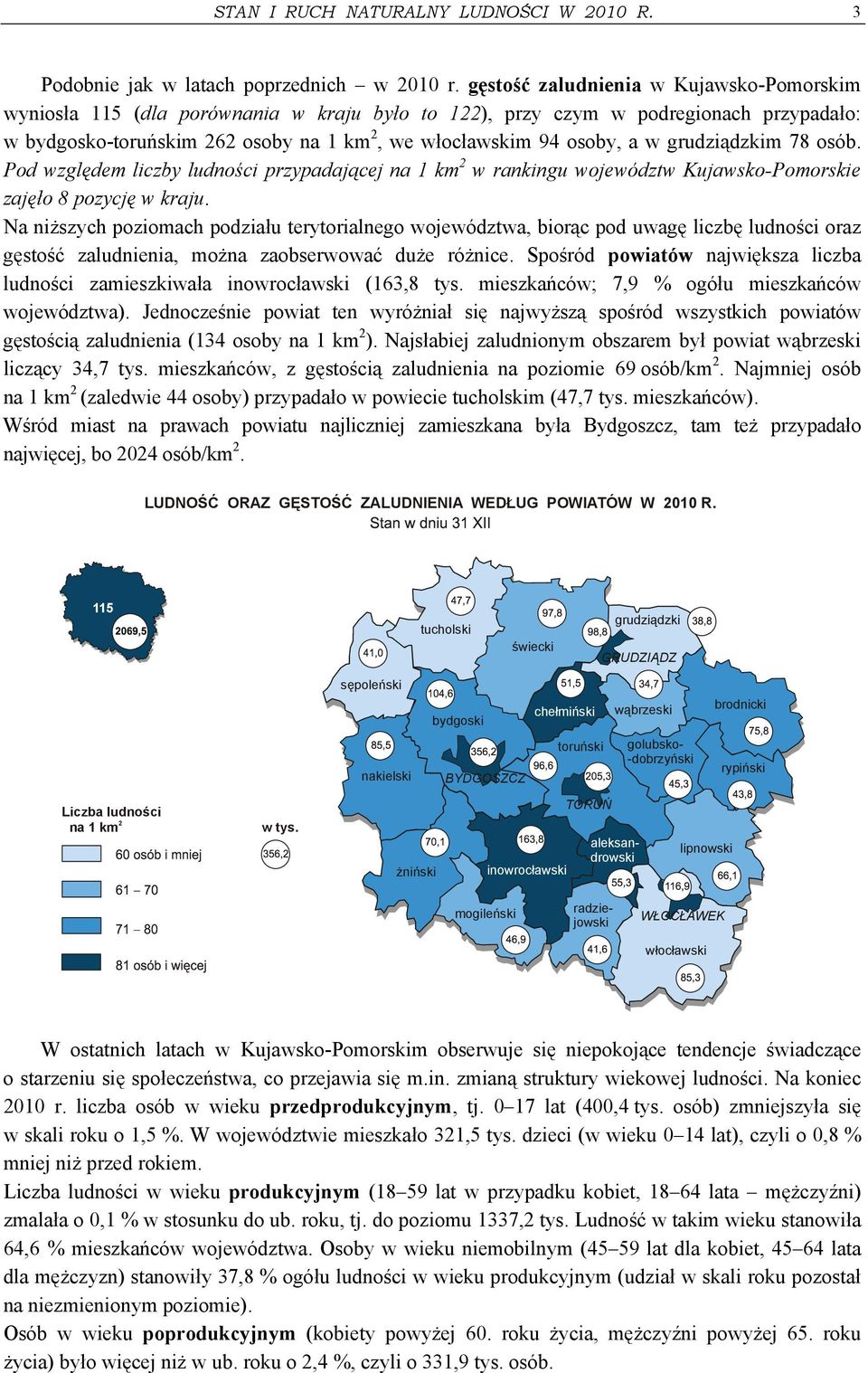 grudziądzkim 78 osób. Pod względem liczby ludności przypadającej na 1 km 2 w rankingu województw Kujawsko-Pomorskie zajęło 8 pozycję w kraju.