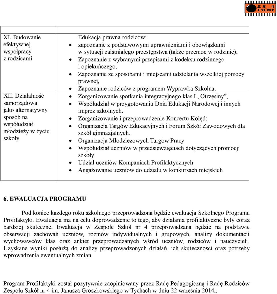 przestępstwa (także przemoc w rodzinie), Zapoznanie z wybranymi przepisami z kodeksu rodzinnego i opiekuńczego, Zapoznanie ze sposobami i miejscami udzielania wszelkiej pomocy prawnej, Zapoznanie