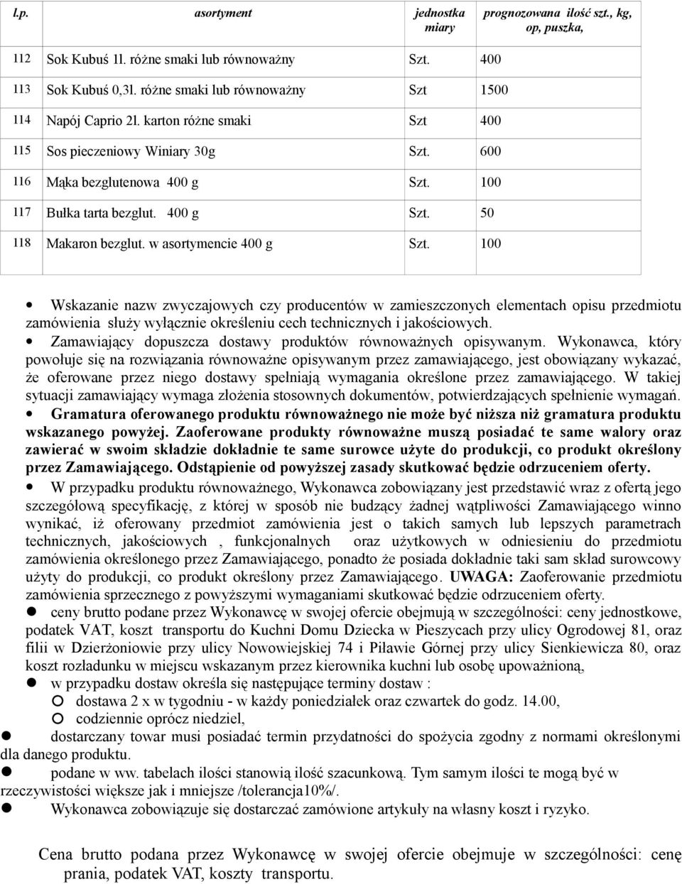 w asortymencie 400 g Szt. 100 Wskazanie nazw zwyczajowych czy producentów w zamieszczonych elementach opisu przedmiotu zamówienia służy wyłącznie określeniu cech technicznych i jakościowych.