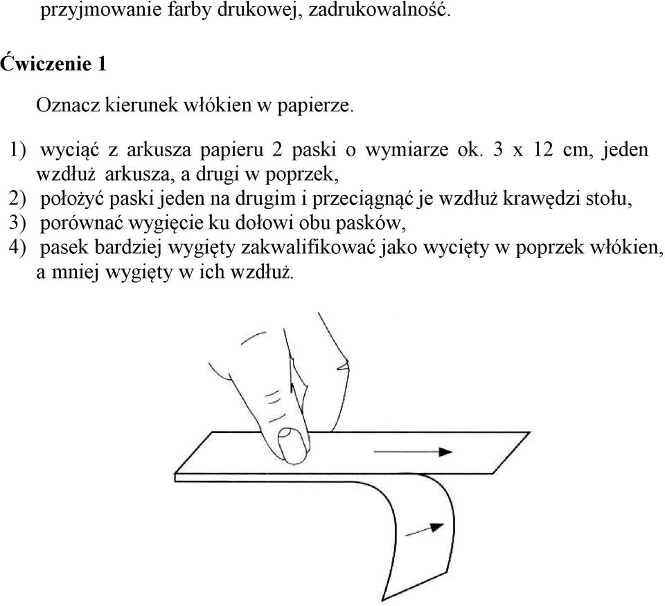 3 x 12 cm, jeden wzdłuż arkusza, a drugi w poprzek, 2) położyć paski jeden na drugim i przeciągnąć je