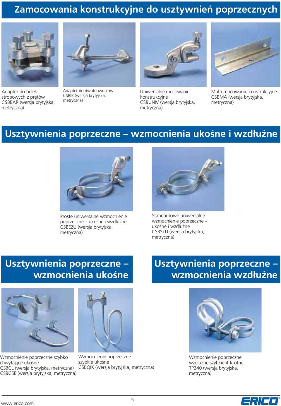 i wzdłużne CSBEZU (wersja brytyjska, Standardowe uniwersalne wzmocnienie poprzeczne ukośne i wzdłużne CSBSTU (wersja brytyjska, Usztywnienia poprzeczne wzmocnienia ukośne Usztywnienia poprzeczne