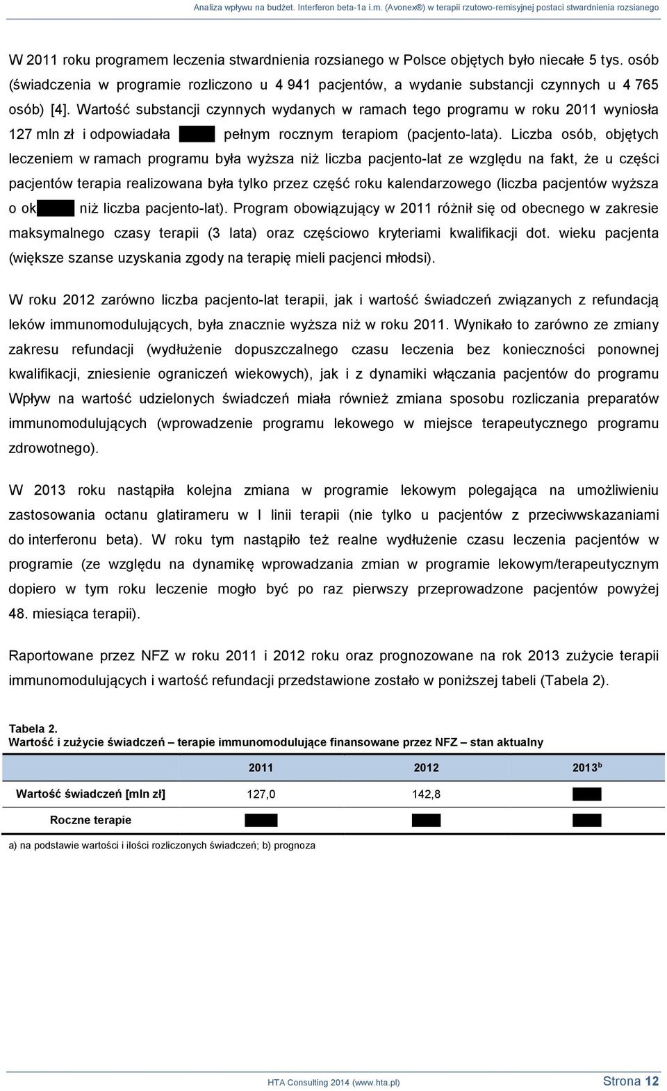 Wartość substancji czynnych wydanych w ramach tego programu w roku 2011 wyniosła 127 mln zł i odpowiadała pełnym rocznym terapiom (pacjento-lata).