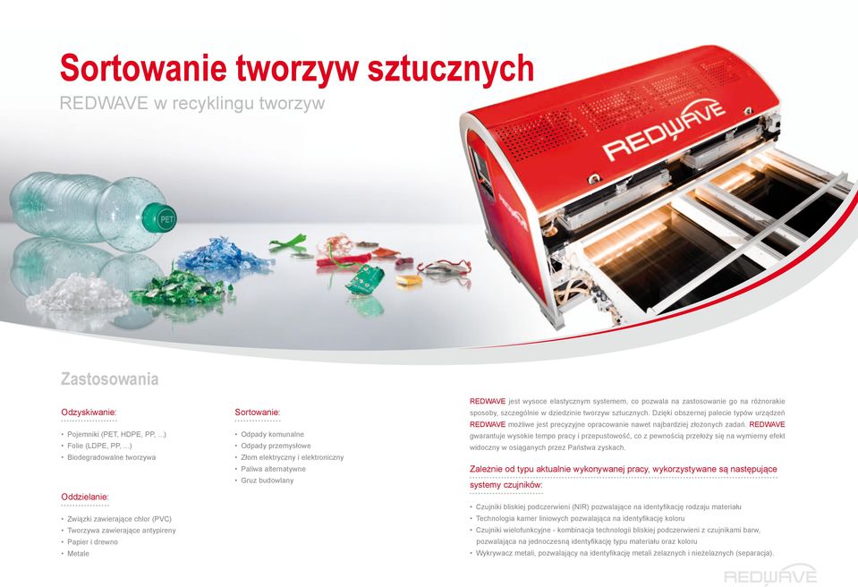 Paliwa alternatywne Gruz budowlany REDWAVE jest wysoce elastycznym systemem, co pozwala na zastosowanie go na różnorakie sposoby, szczególnie w dziedzinie tworzyw sztucznych.