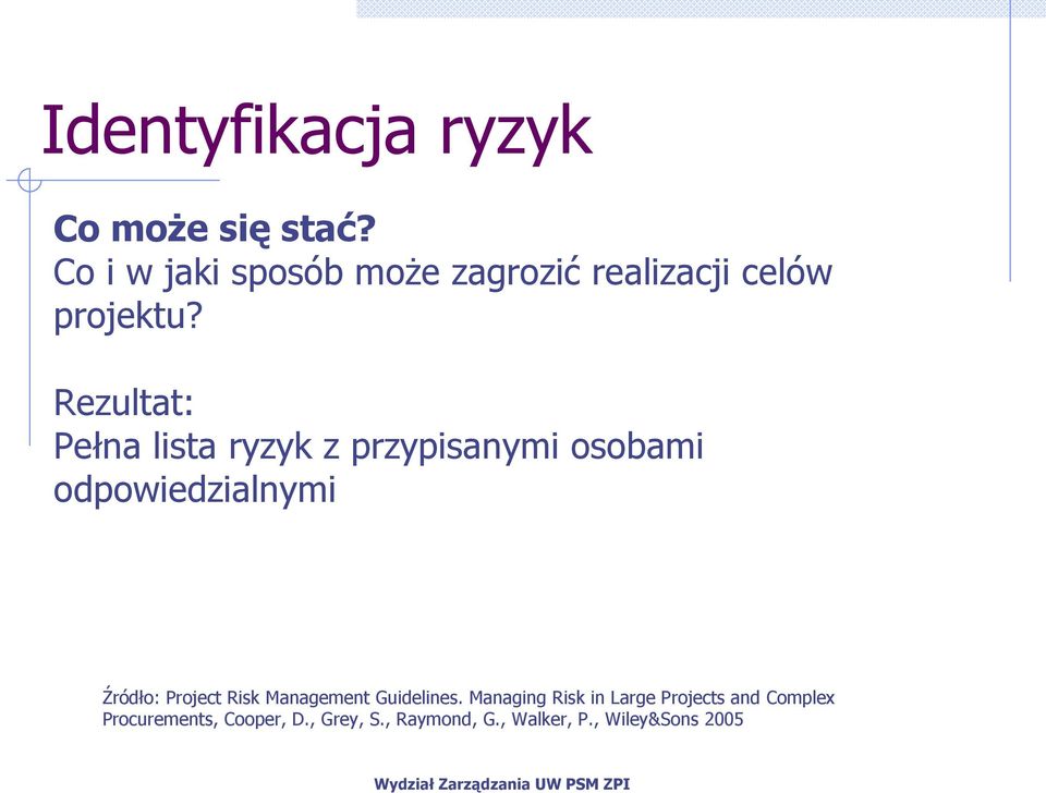 Rezultat: Pełna lista ryzyk z przypisanymi osobami odpowiedzialnymi Źródło: