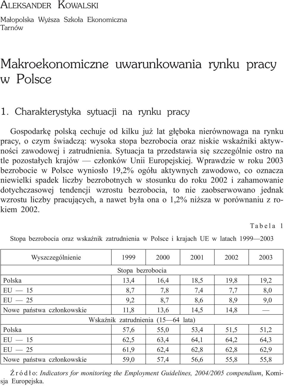 zawodowej i zatrudnienia. Sytuacja ta przedstawia siê szczególnie ostro na tle pozosta³ych krajów cz³onków Unii Europejskiej.