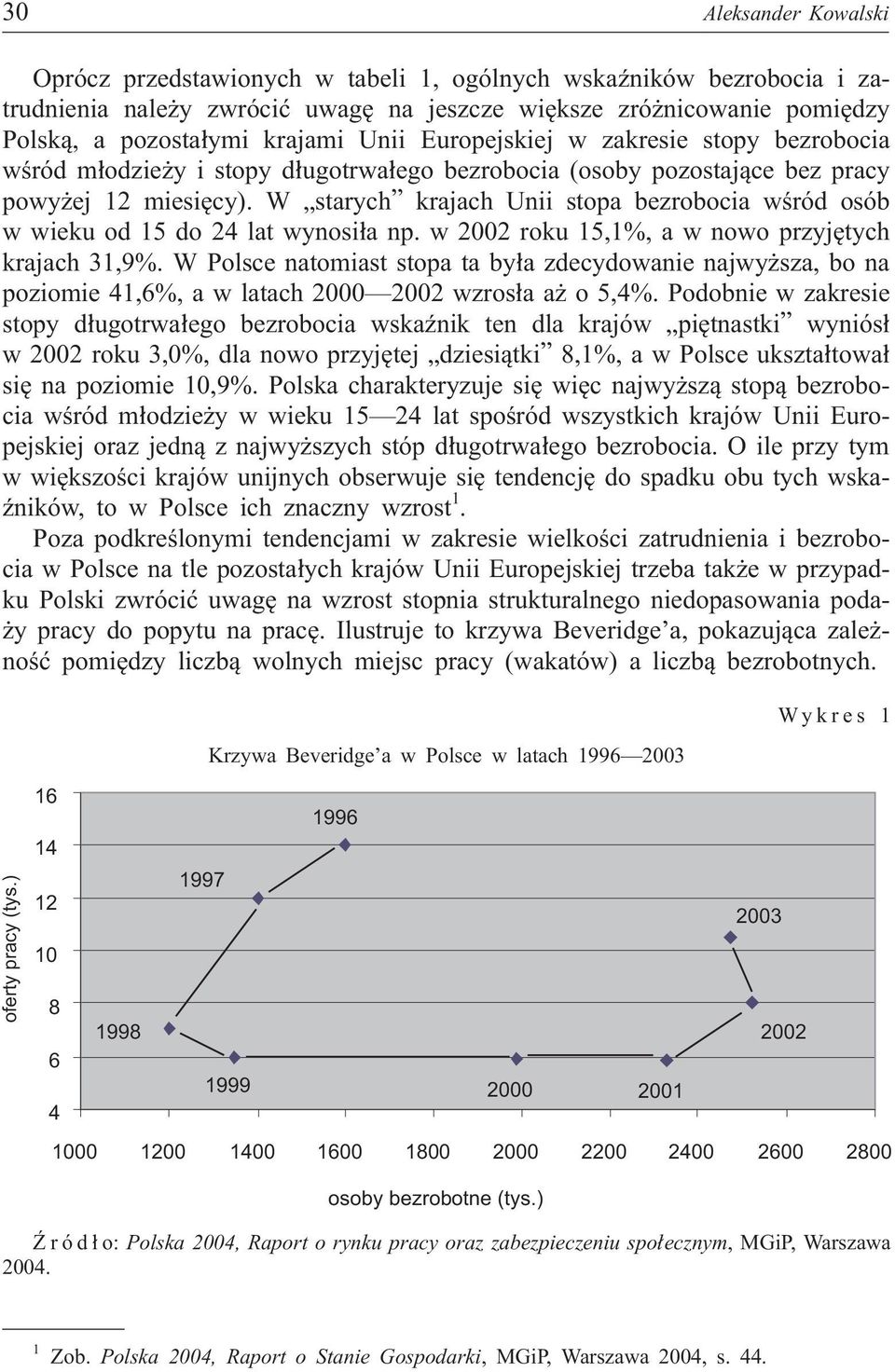 W starych krajach Unii stopa bezrobocia wœród osób w wieku od 15 do 24 lat wynosi³a np. w 2002 roku 15,1%, a w nowo przyjêtych krajach 31,9%.