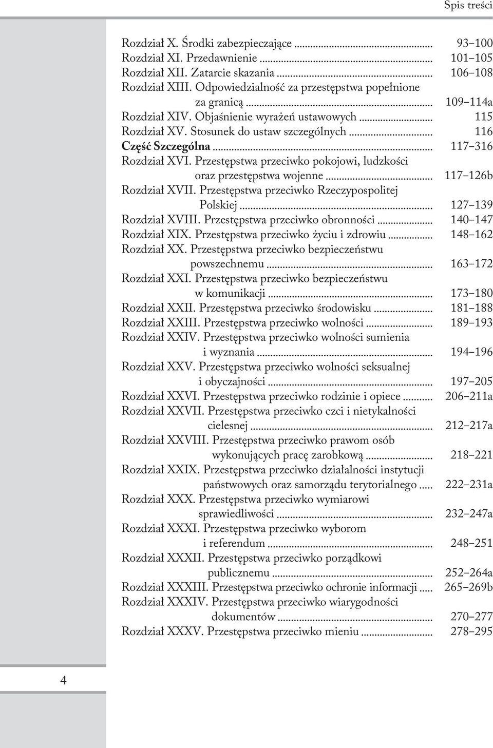 Przestępstwa przeciwko pokojowi, ludzkości oraz przestępstwa wojenne 117 126b Rozdział XVII. Przestępstwa przeciwko Rzeczypospolitej Polskiej 127 139 Rozdział XVIII.