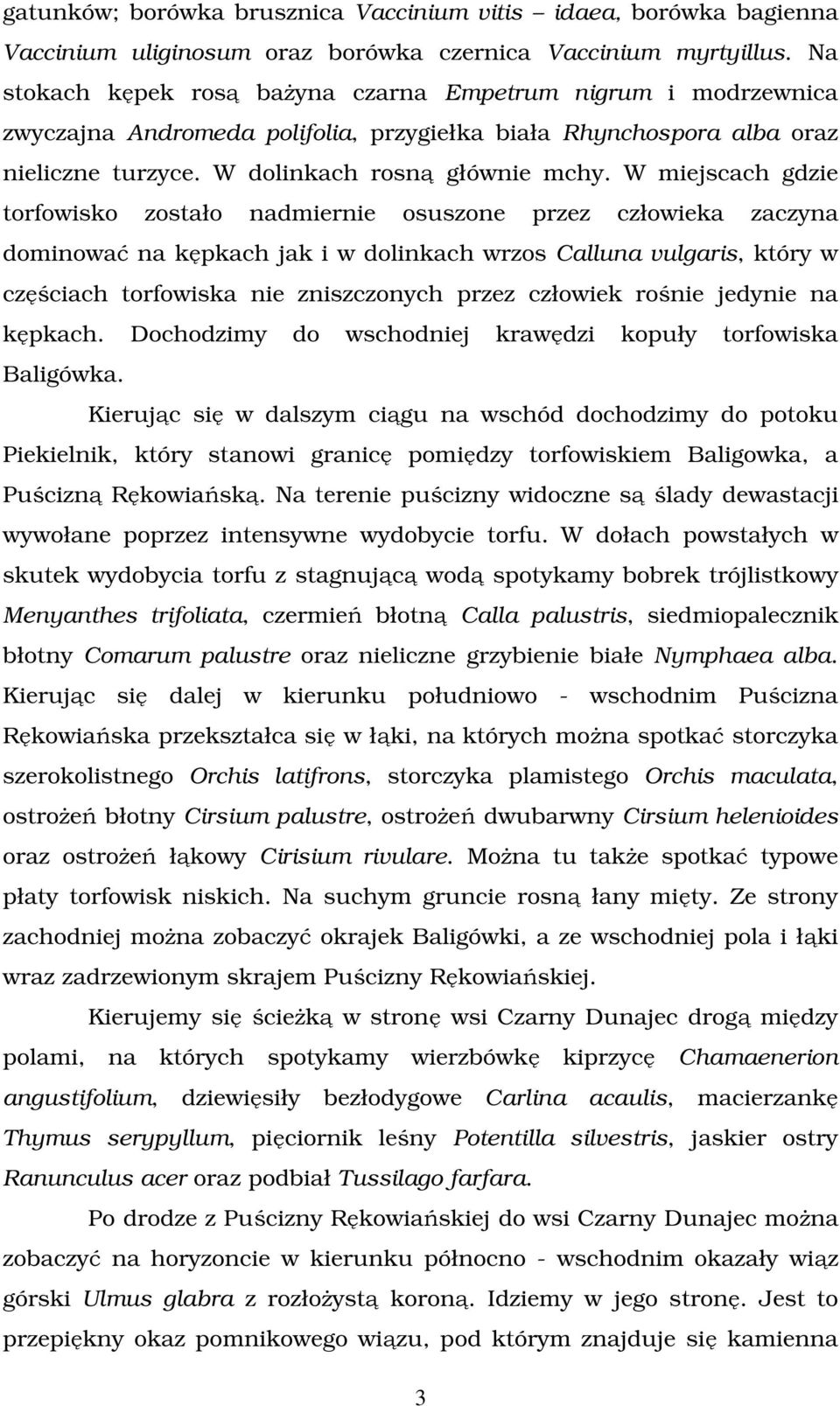 W miejscach gdzie torfowisko zostało nadmiernie osuszone przez człowieka zaczyna dominować na kępkach jak i w dolinkach wrzos Calluna vulgaris, który w częściach torfowiska nie zniszczonych przez