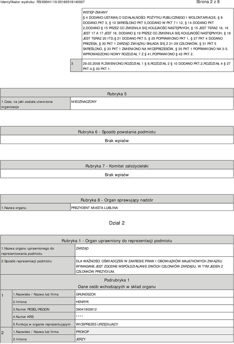 21 DODANO PKT 5, 25 POPRAWIONO PKT 1, 27 PKT 4 DODANO PREZESA, 30 PKT 1 ZARZĄD ZWIĄZKU SKŁADA SIĘ Z 21-29 CZŁONKÓW, 31 PKT 5 SKREŚLONO, 33 PKT 1 ZMIENIONO NA WICEPREZESÓW, 35 PKT 1 POPRAWIONO NA 3-5.