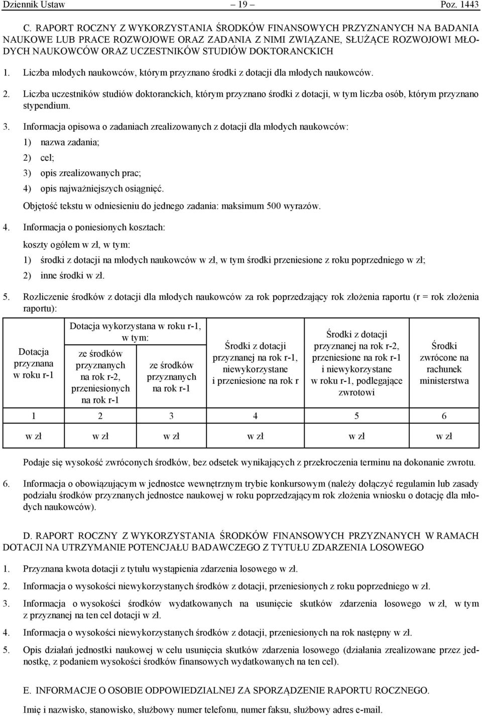 DOKTORANCKICH 1. Lczba młodych naukowców, którym przyznano środk z dotac dla młodych naukowców. 2.