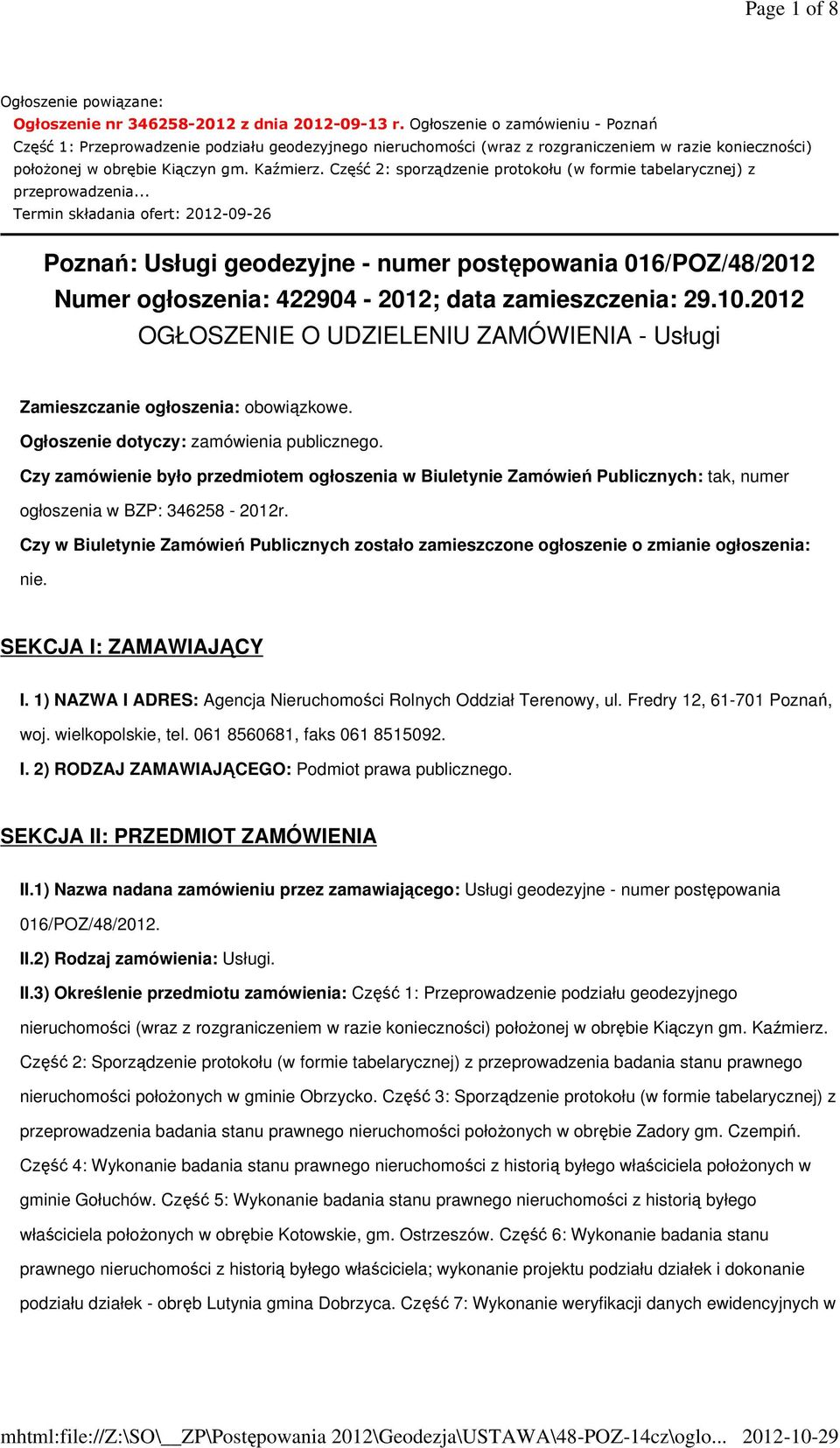 Część 2: sporządzenie protokołu (w formie tabelarycznej) z przeprowadzenia.