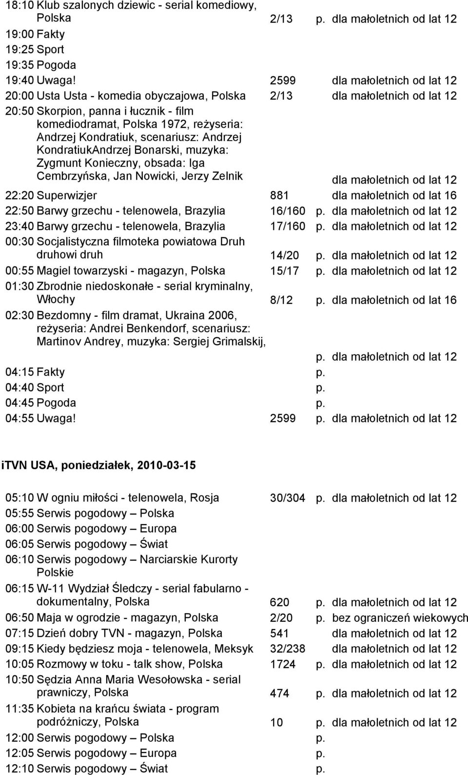 Kondratiuk, scenariusz: Andrzej KondratiukAndrzej Bonarski, muzyka: Zygmunt Konieczny, obsada: Iga Cembrzyńska, Jan Nowicki, Jerzy Zelnik dla małoletnich od lat 12 22:20 Superwizjer 881 dla