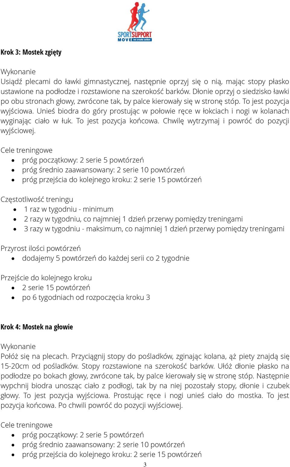 Unieś biodra do góry prostując w połowie ręce w łokciach i nogi w kolanach wyginając ciało w łuk. To jest pozycja końcowa. Chwilę wytrzymaj i powróć do pozycji wyjściowej.