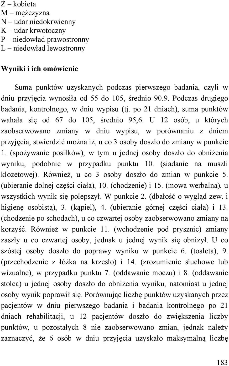 U 12 osób, u których zaobserwowano zmiany w dniu wypisu, w porównaniu z dniem przyjęcia, stwierdzić można iż, u co 3 osoby doszło do zmiany w punkcie 1.