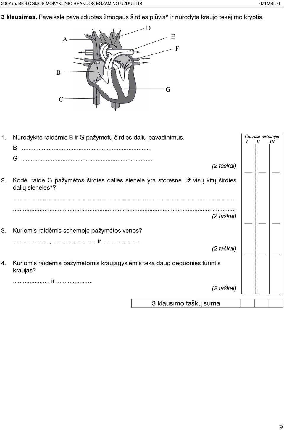 Nurodykite raidëmis ir G paþymëtø ðirdies daliø pavadinimus.... G... 2.