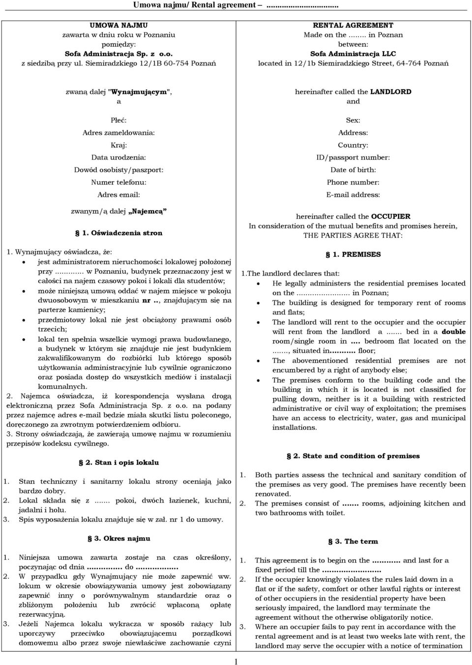 Umowa najmu/ Rental agreement... - PDF Darmowe pobieranie
