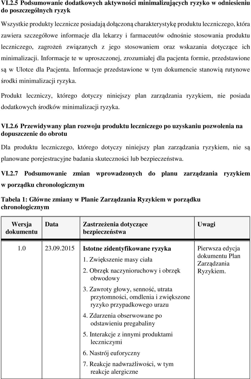 Informacje te w uproszczonej, zrozumiałej dla pacjenta formie, przedstawione są w Ulotce dla Pacjenta. Informacje przedstawione w tym dokumencie stanowią rutynowe środki minimalizacji ryzyka.