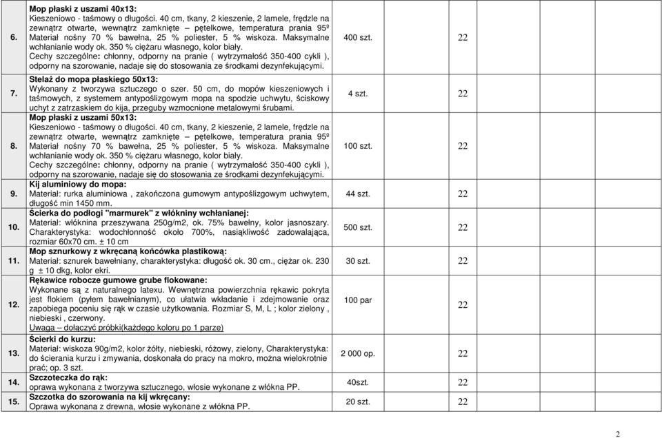 Maksymalne wchłanianie wody ok. 350 % cięŝaru własnego, kolor biały.