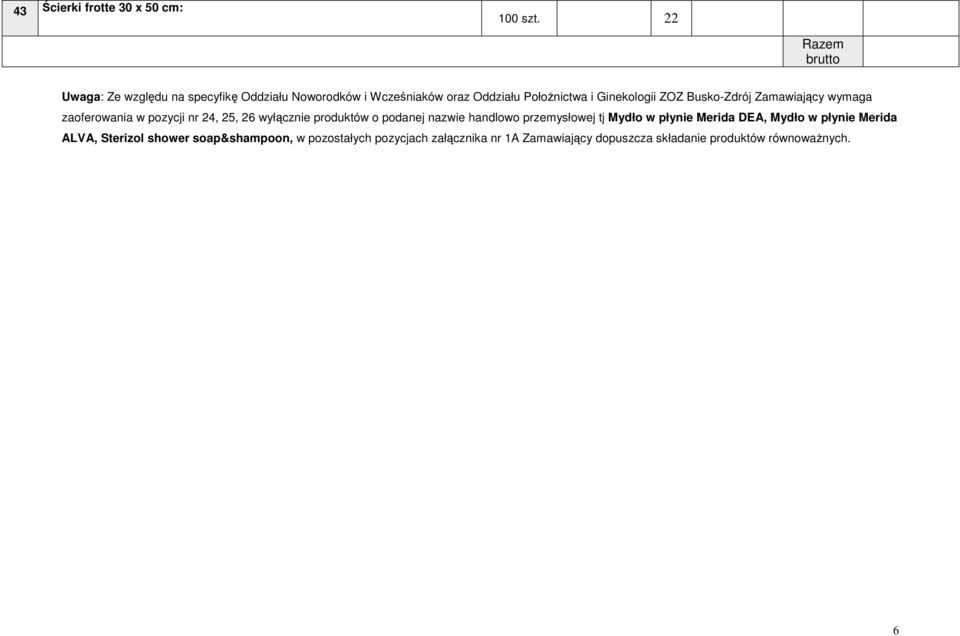 Ginekologii ZOZ Busko-Zdrój Zamawiający wymaga zaoferowania w pozycji nr 24, 25, 26 wyłącznie produktów o podanej