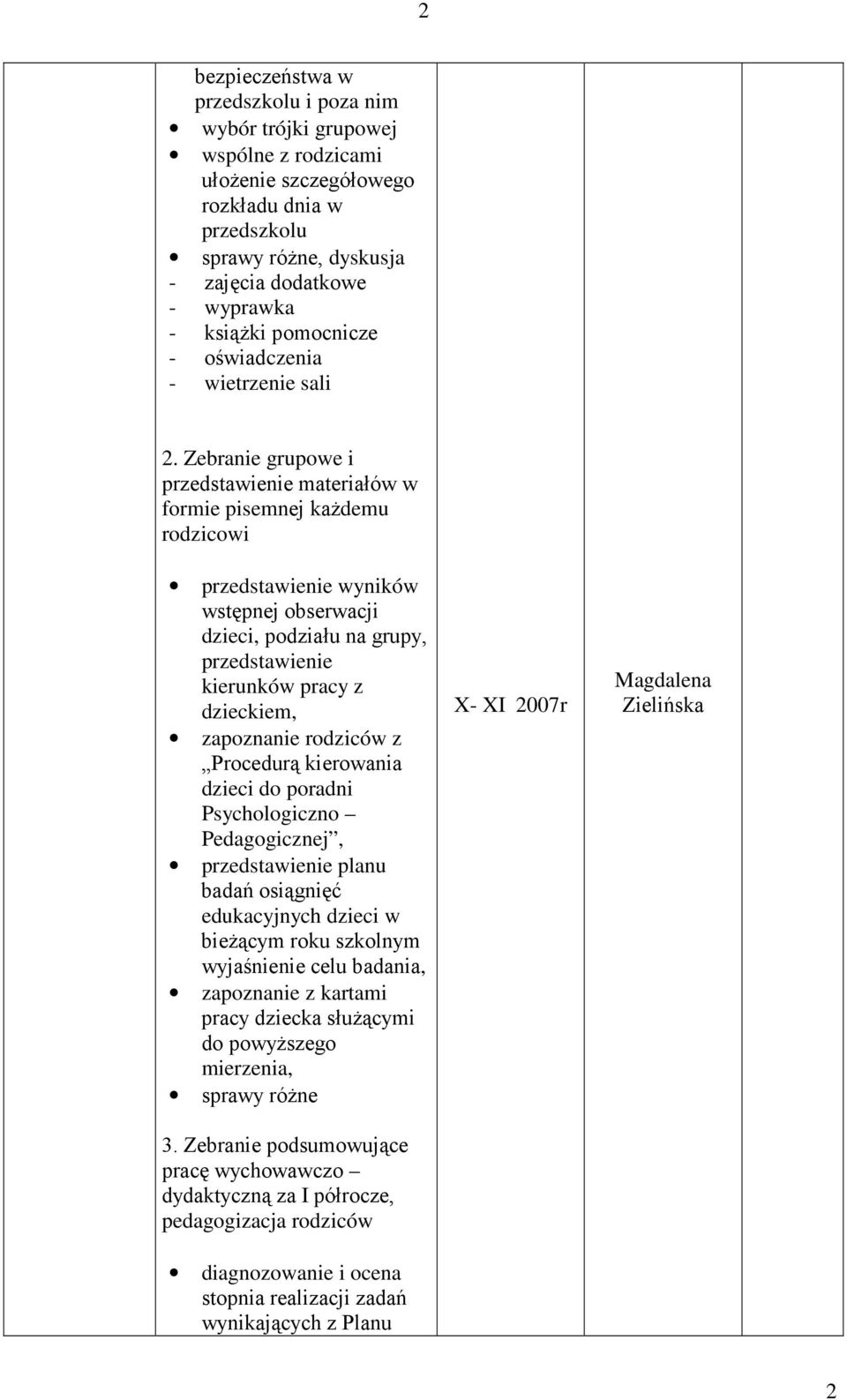 Zebranie grupowe i przedstawienie materiałów w formie pisemnej kaŝdemu rodzicowi przedstawienie wyników wstępnej obserwacji dzieci, podziału na grupy, przedstawienie kierunków pracy z dzieckiem,