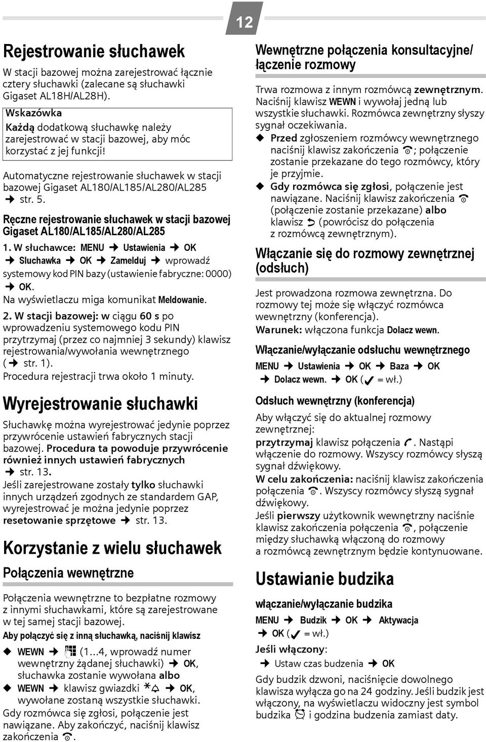 5. Ręczne rejestrowanie słuchawek w stacji bazowej Gigaset AL180/AL185/AL280/AL285 1.
