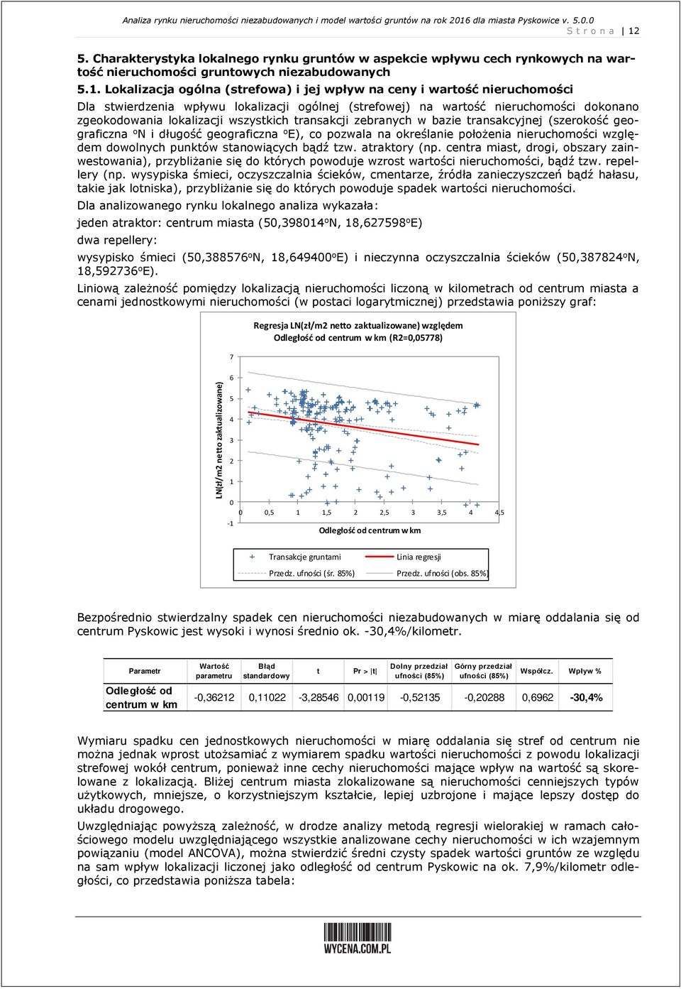 wszystkich transakcji zebranych w bazie transakcyjnej (szerokość geograficzna o N i długość geograficzna o E), co pozwala na określanie położenia nieruchomości względem dowolnych punktów stanowiących