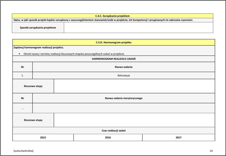 Harmonogram projektu Określ nazwy i terminy realizacji kluczowych etapów poszczególnych zadań w projekcie.