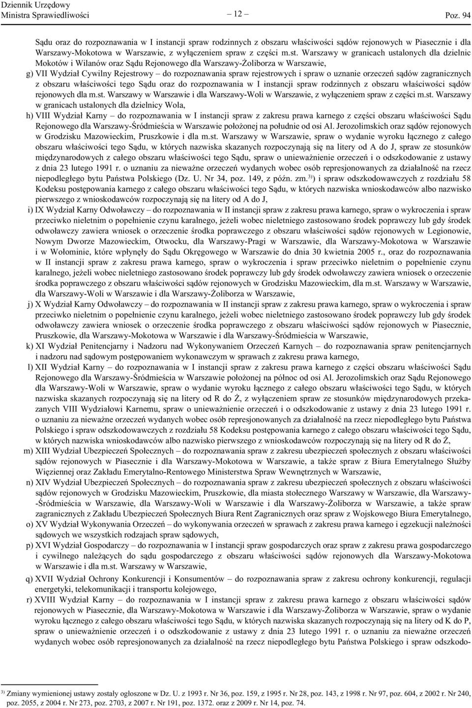 Warszawy w granicach ustalonych dla dzielnic Mokotów i Wilanów oraz Sądu Rejonowego dla Warszawy-Żoliborza w Warszawie, g) VII Wydział Cywilny Rejestrowy do rozpoznawania spraw rejestrowych i spraw o