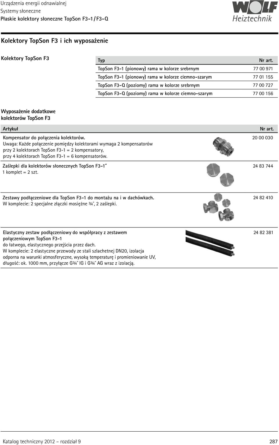 w kolorze ciemno-szarym 77 00 156 Wyposażenie dodatkowe kolektorów TopSon F3 Artykuł Kompensator do połączenia kolektorów.