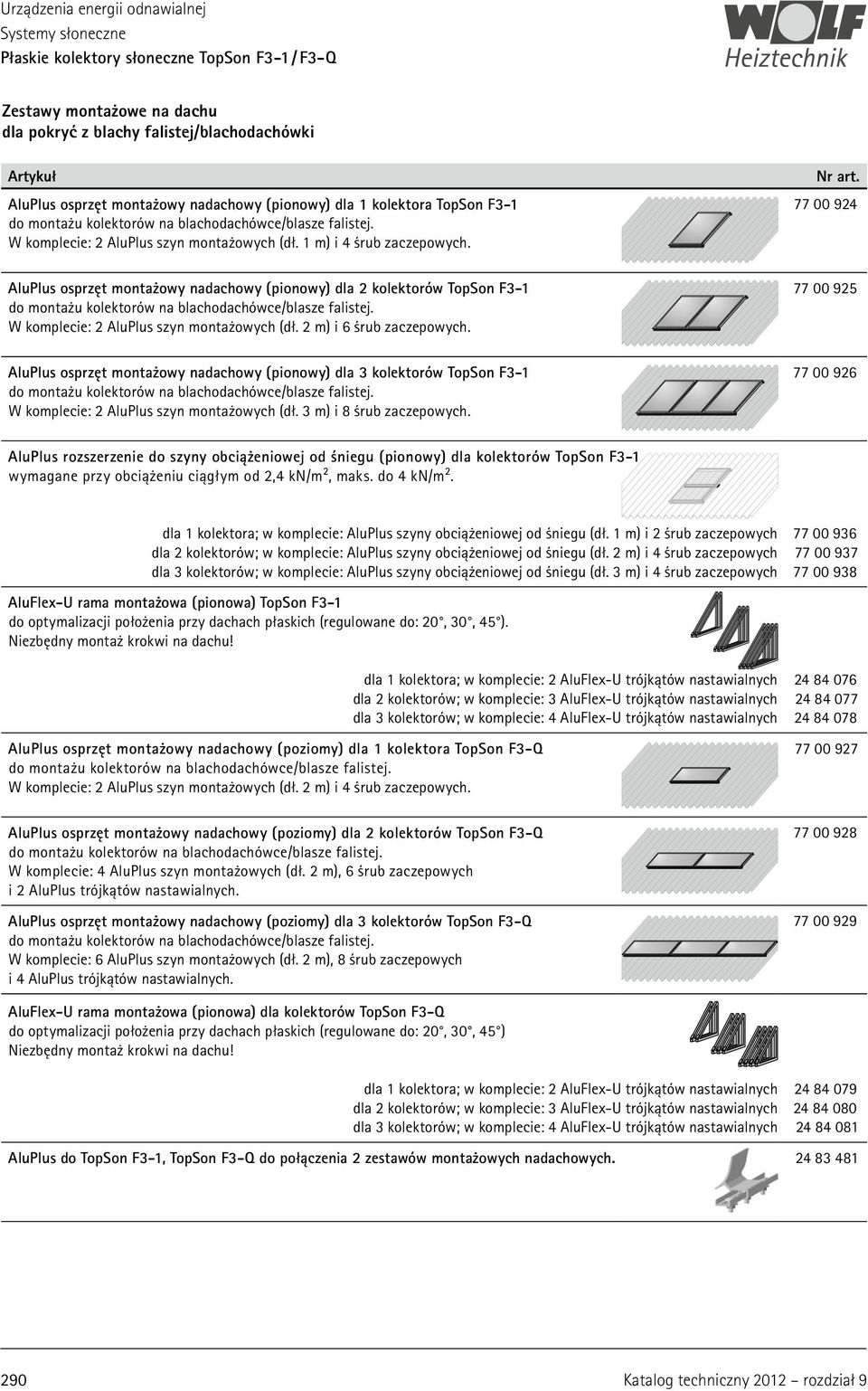 AluPlus osprzęt montażowy nadachowy (pionowy) dla 2 kolektorów TopSon F3-1 do montażu kolektorów na blachodachówce/blasze falistej. W komplecie: 2 AluPlus szyn montażowych (dł.