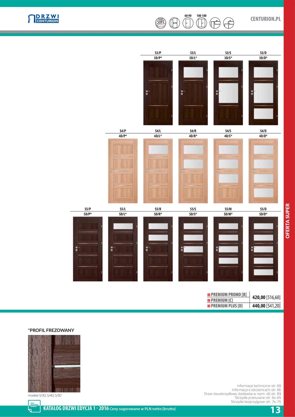 SD/R* SD/S* SD/M* SD/D* OFERTA SUPER PREMIUM PROMO [B] PREMIUM [C] 420,00 [516,60] PREMIUM PLUS [D] 440,00 [541,20] *PROFIL FREZOWANY modele