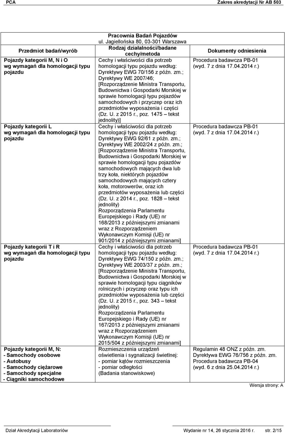 ; Dyrektywy WE 2007/46; [Rozporządzenie Ministra Transportu, Budownictwa i Gospodarki Morskiej w sprawie homologacji typu pojazdów samochodowych i przyczep oraz ich przedmiotów wyposażenia i części