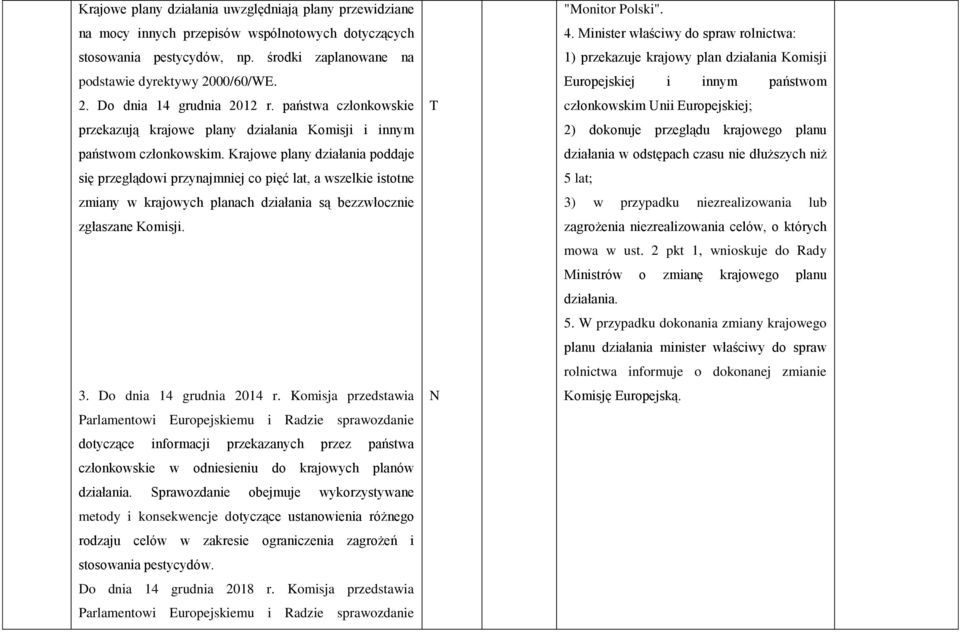 Krajowe plany działania poddaje się przeglądowi przynajmniej co pięć lat, a wszelkie istotne zmiany w krajowych planach działania są bezzwłocznie zgłaszane Komisji. 3. Do dnia 14 grudnia 2014 r.