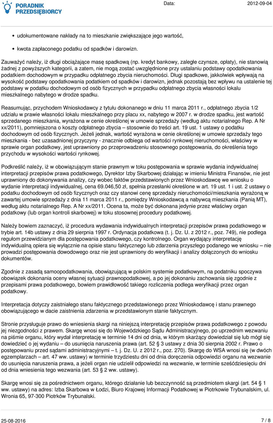 odpłatnego zbycia nieruchomości.