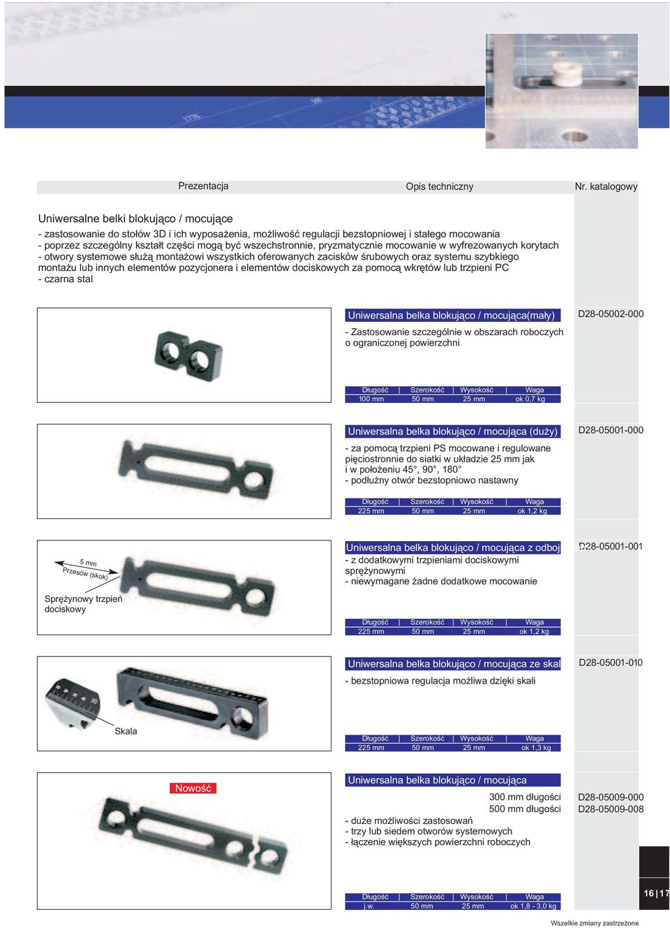 pozycjonera i elementów dociskowych za pomoc¹ wkrêtów lub trzpieni PC - czarna stal Uniwersalna belka blokuj¹co / mocuj¹ca(ma³y) - Zastosowanie szczególnie w obszarach roboczych o ograniczonej