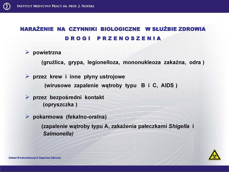 ustrojowe (wirusowe zapalenie wątroby typu B i C, AIDS ) przez bezpośredni kontakt