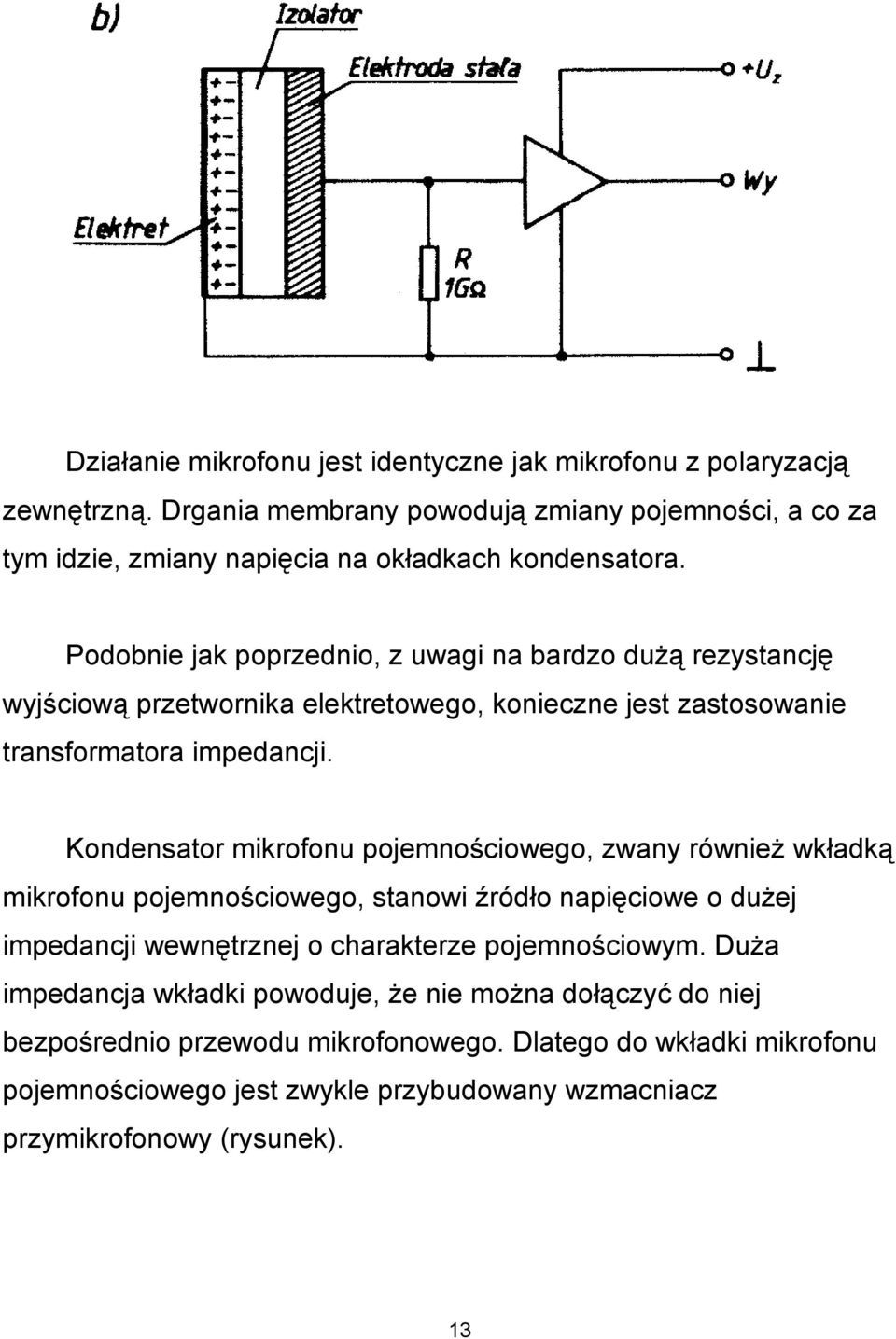 Podobnie jak poprzednio, z uwagi na bardzo dużą rezystancję wyjściową przetwornika elektretowego, konieczne jest zastosowanie transformatora impedancji.