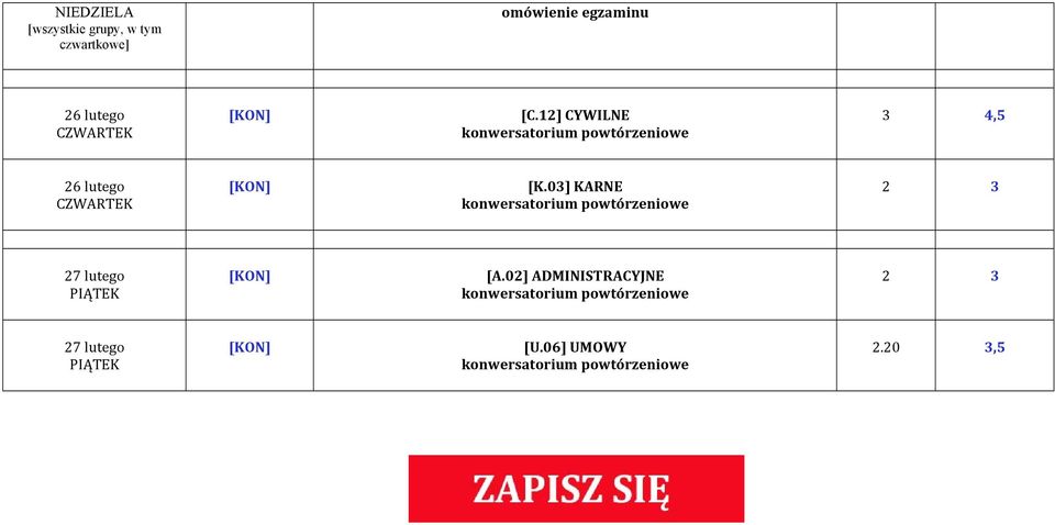 03] KARNE konwersatorium powtórzeniowe 2 3 27 lutego PIĄTEK [A.
