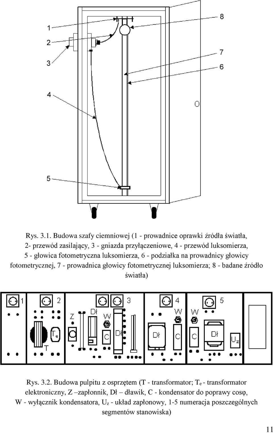 - głowica fotometryczna luksomierza, 6 - podziałka na prowadnicy głowicy fotometrycznej, 7 - prowadnica głowicy fotometrycznej luksomierza; 8