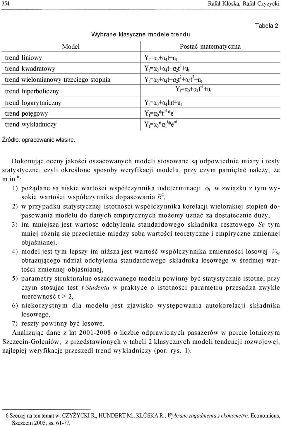 Postać matematyczna Y t =α 0 +α 1 t+α 2 t 2 +α 3 t 3 +u t Y t =α 0 +α 1 t -1 +u t Y t =α 0 +α 1 lnt+u t Y t =α 0 *t α1 *e ut Y t =α 0 *α 1 t *e ut Źródło: opracowanie własne.