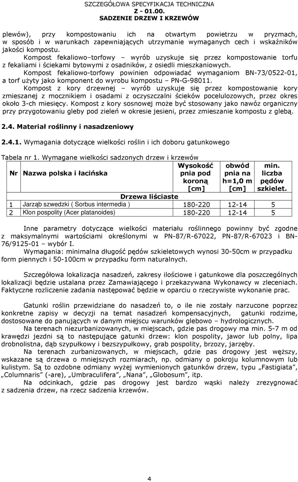Kompost fekaliowo-torfowy powinien odpowiadać wymaganiom BN-73/0522-01, a torf uŝyty jako komponent do wyrobu kompostu PN-G-98011.