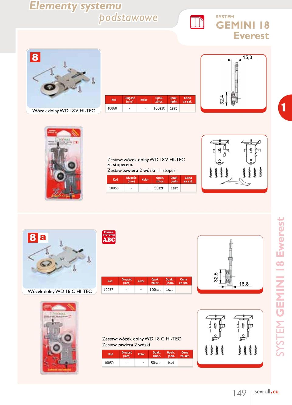 Zestaw zawiera 2 wózki i stoper 0058 - - 50szt szt 8a Wózek dolny WD 8 C HI-TEC 0057 - -